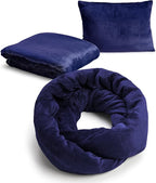 NAPRO 3‑in‑1 Travel Blanket Pillow Scarf – Convertible 50×80″ Blanket, 12×16″ Pillow, 80″ Infinity Neck Pillow – Lightweight, Plush – Navy Blue