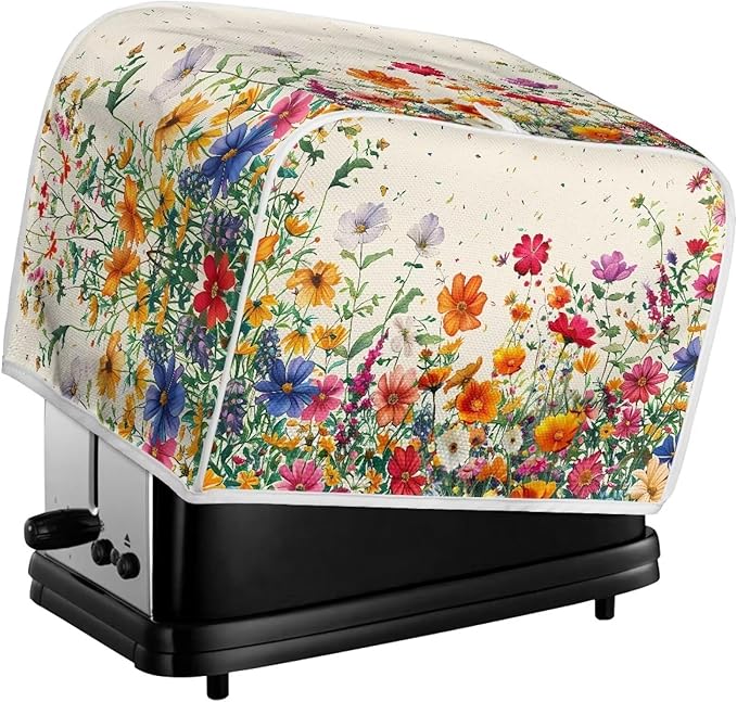 JEOCODY Flower Toaster Oven Cover - Quilted, Fits Most 4 Slice Toasters & Microwaves, Women's Gift