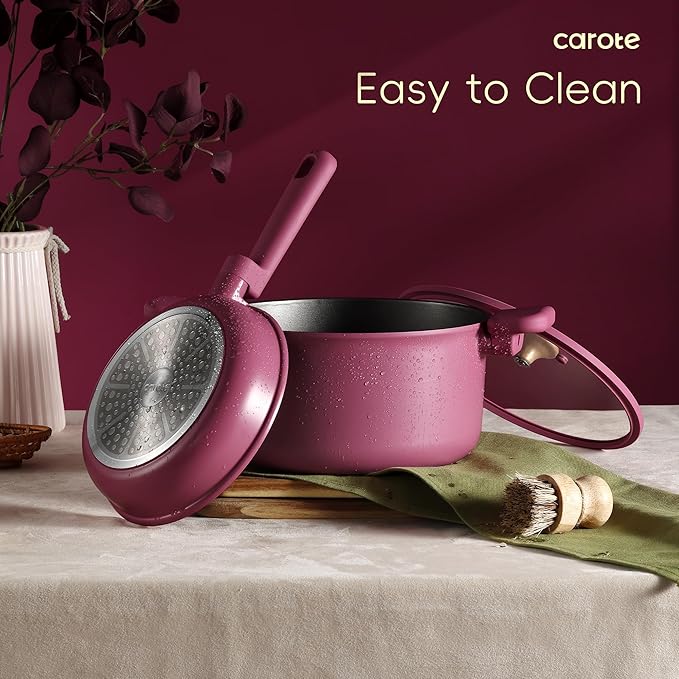 CAROTE Non Stick Pots and Pans Set, Cookware Sets Nonstick, Kitchen Cooking Set with Stay-Cool Handles,with Silicone Tools and Pot Protectors,16 Piece