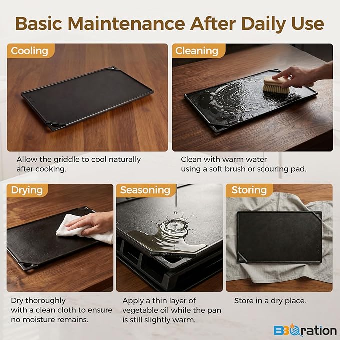 Reversible Cast Iron Griddle, 16.75" x 9.5" Stove Top Griddle Reversible Griddle Plate, Rectangular Flat and Ribbed Stovetop Griddle, Double Burner Flat Top Griddle Pan for Gas Grill