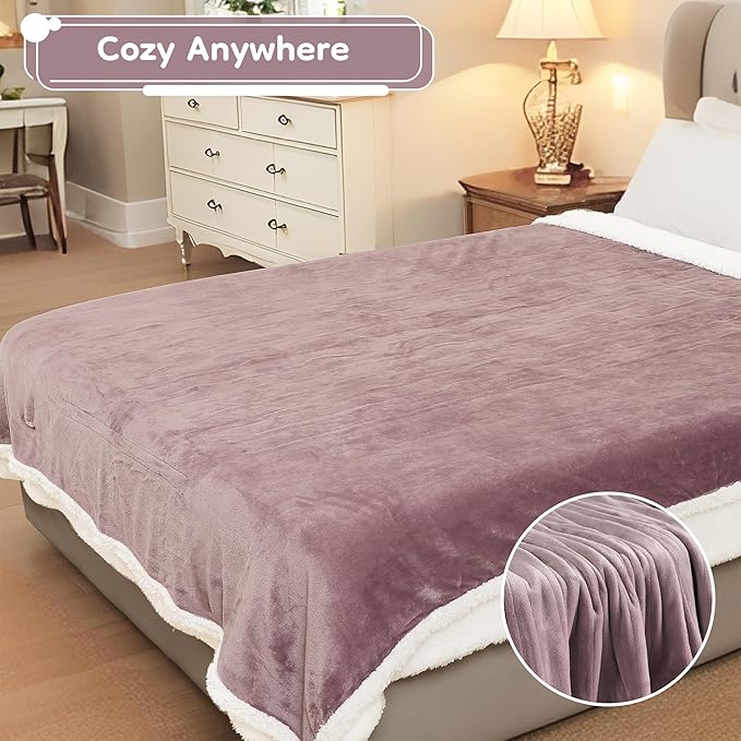 Electric Heated Blanket Twin Size - 62"x84", Soft Flannel Heating Blanket, 10 Heating Levels, 1-12 H Auto Shut Off, Breathable Warm and Washable for Bed, Purple