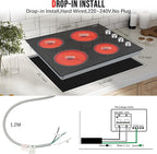 Karinear 24 Inch Electric Cooktop 4 Burners Electric Stove, Knob Control,6000W, Built-in Radiant Hob,Residual Heat Indicator, Overheat Protection,Hardwired 220V Radiant Ceramic Stove(Silver Knob