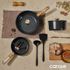 CAROTE 15Pcs Ceramic Cookware Set, Pots and Pans Set Non stick, Kitchen Cooking Set with Detachable Handle, Non Toxic Induction Cookware, Dishwasher/Oven Safe, PFAS Free, Black&Gold