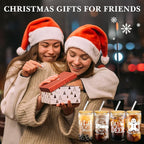 Umigy 8 Pack Christmas Glass Cups 16 oz Christmas Drinking Glasses Tumblers with Lids and Straws Drinkware Glassware Beer Can Shaped Iced Coffee Drinkware Mason Jar Cups for Xmas Gift Party Decor