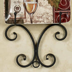Kanya Black Four Plate Wall Mount Rack | Four Plate Holder | Plate Display Easel Decor | Openwork Scrolls | Traditional Classic Metal Plate Racks | Square or Round Plates | Kitchen | Dining Room
