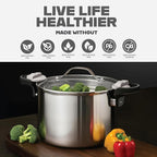 GOTHAM STEEL 8 Qt Nonstick Pasta Pot with Strainer Lid, Stainless Steel Stock Pot, Twist & Lock Handles, 2 Strainer Sizes, PFOA Free, for Soup & Spaghetti, Induction Ready, Oven & Dishwasher Safe
