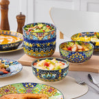 vancasso 24 Pieces Dinnerware Sets, Plates and Bowls Set, Porcelain Dishes Set for 6, Microwave and Dishwasher Safe, Scratch Resistant, Bohemian Style Dining Ware Service for 6, Series SIMI