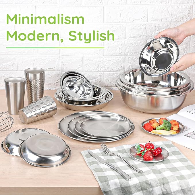 304(18/8) Stainless Steel Mixing Bowls for Kitchen, 8 Pack 7" 21.22 fl.oz Metal Mixing Bowls Set Stackable for Baking Serving Cooking Food Prep Storage Dishwasher Safe Lightweight