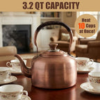 Tea Kettle Stovetop Whistling Copper Tea Pot for Stove 3.2QT Teapot Kettle Stovetop with Loud Whistle Lid, Vintage Kettles for Stove Top, Fast Boiling Water, Teapot for Induction, Electric, Gas Stoves