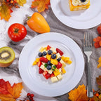WELLIFE 100 Pieces White Plastic Dessert Plates with 100pcs Silver Disposable Forks, Premium Hard Salad Plate 7.5”, Appetizer Plastic Plates for Wedding, Party
