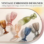 Colored Vintage Wine Glasses Set of 6 – colorful Glass Water Goblets, drinking glasses for Wedding, Holiday, or Fancy Glassware for everyday