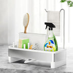 Ewaiira Stainless Steel Sink Caddy, Sponge Holder for Kitchen Sink with Brush Holder & Dishcloth Rack, Rustproof Sink Organizer Countertop, Kitchen Organizers Storage Essentials (E-White 9.8″)