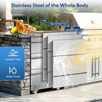 Stainless Steel 3-Tier Drawer Fridge Undercounter, Outdoor Beverage Refrigerator with Wheels, Waterproof Design and Temperature Control for Home and Commercial Use