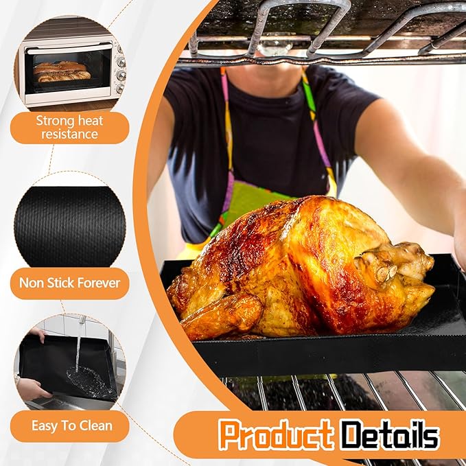 Teenyyou 4 Pcs 13.5 x 13.5 x 1inch Non-stick Ptfe Oven Trays Reusable Solid Baking Basket Easy Clean Heat Resistant Black Quick Oven Accessories for Heating Chips Chicken Snacks in Restaurant Kitchens