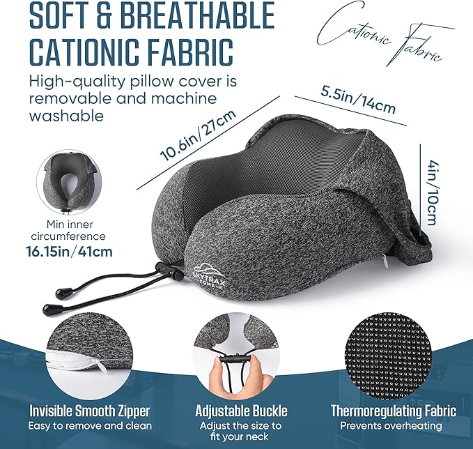 Travel Pillow with Extra Large Hood for Airplane Long Flights Privacy and Comfort Memory Foam with Skin-Friendly Cover for Road Trip Head&Neck Support for Plane Office Cars Sleeping & Rest (Grey)