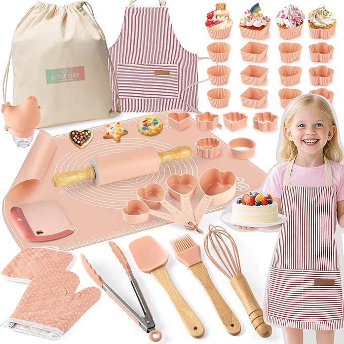 Ultimate Baking Kit for Kids - 38 Piece Kitchen Tools, Food Grade Silicone, BPA/BPS Free - Real Cooking Set for Ages 8-12 - Girls Boys Birthday Stocking Stuffer - Danish Orange