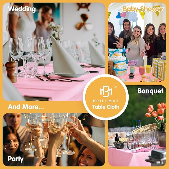 BRILLMAX 10 Pack Pink Tablecloths 70 x 120 Inch for 6ft or 8ft Rectangle Tables - Rectangular Bulk Linen Polyester Fabric Washable Cloth Cover for Wedding Reception Banquet Birthday Party