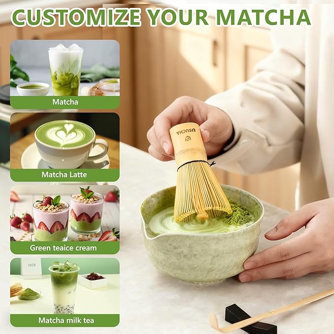 Bamboo Matcha Whisk, Handcrafted Organic Traditional Japanese Chasen, Matcha Stirrer Green Tea Preparation Mixing Tool Accessory (120 Prongs)