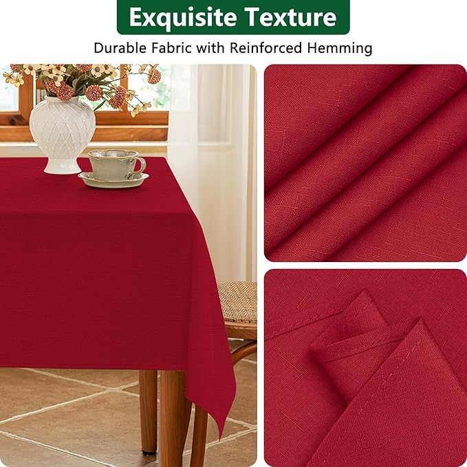 Winter Red Textured Fabric Tablecloth Rectangle, Faux Linen Stain Resistant Table Cloth for 6 Foot Rectangular Table, Reusable for Dinig Party Holiday Decoration, 60 x 84 Inch