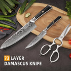 Sunnecko Damascus Kitchen Knife Set 3 Piece, Sharp Chef Knife Set with Kitchen Scissors, Professional Kitchen Knives Sets Full Tang with Gift Box