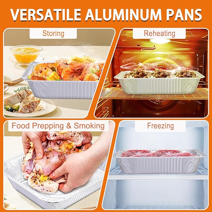 Aluminum Foil Pans 9x13 Disposable – Heavy Duty Baking Pan for Lasagna, Casseroles, Meal Prep, Catering, Half Size Tin Foil Sheet for Cooking Roasting Freezer Storage, 10 Pack