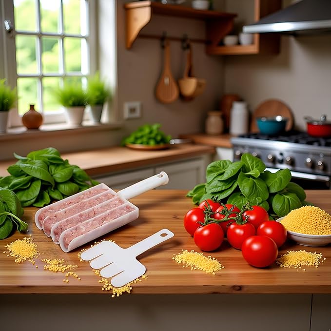 White Creative Kitchen Triple Meatball Maker, Meat Ball Scoop with Cutting Spade Ball Maker, None-Stick Meatball Maker Melon Ballers Fruit and Vegetable Tools Kitchen Utensils and Gadgets