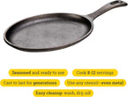 Lodge 10 x 7.5 Inch Cast Iron Oval Serving Griddle - Cast Iron Fajita Pan with Signature Teardrop Handle - Fajita Skillet for Use in the Oven, on the Stove, or on the Grill or Over a Campfire - Black