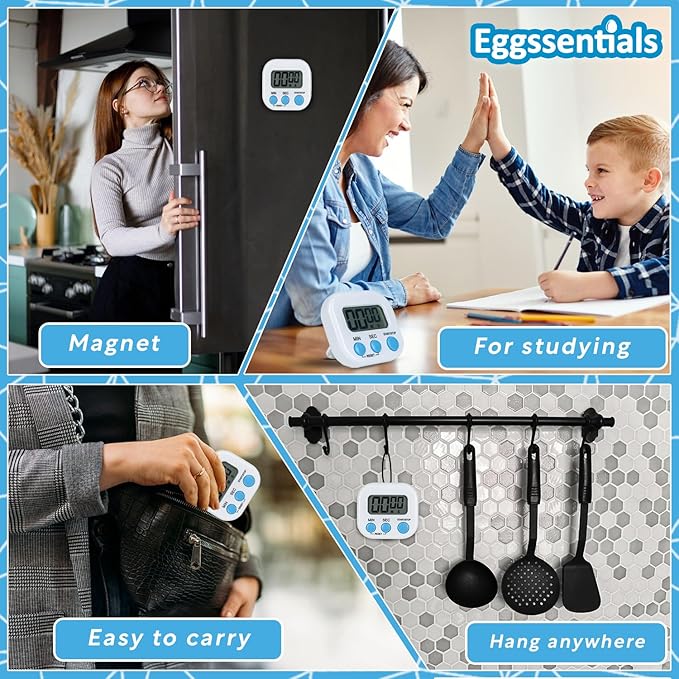 Pack of 4 - Kitchen Timer with Big Digital Numbers and Loud Alarm - Kitchen Timers for Cooking, Classroom for Kids, Gym, Yoga, Office.