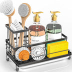 Cisily Large Capacity Kitchen Sink Caddy Organizer, Rustproof Non-Slip Sponge Holder With Dish Brush Holder Organizer, Kitchen Organization and Storage, Essentials Accessories for Countertop