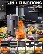 WantJoin 5-in-1 Electric Food Processor & Vegetable Chopper - Multifunctional Commercial Dicer with Stainless Steel Blades for Slicing (2.5mm), Dicing (8/12mm), Chopping (2.5mm), Shredding