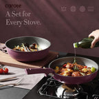 CAROTE 21pcs Pots and Pans Set, Nonstick Cookware Set Detachable Handle, Induction Kitchen Cookware Sets Non Stick with Removable Handle, RV Cookware Set, Gold and Purple
