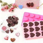 Heart-Shaped Silicone Chocolate Molds - Set of 2 Non-Stick Candy Heart Molds for Baking, Candy, Gummy, Cake, Jelly, Pudding, Handmade Soap Mould, Food Grade - Pink&Rose