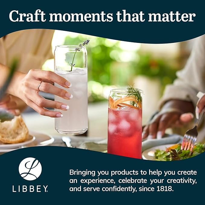 Libbey Classic Slim Beer Can Glasses, 12.5 oz Tall Drinking Glasses Set of 6, Space-Saving, and Versatile Thin Glassware for Cocktails, and Mocktails