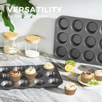 HONGBAKE Non-Stick Muffin Pans 12 Cup, Carbon steel Cupcake Pan for Baking, 2 Pack Non toxic Health Muffin tin -Dark Grey