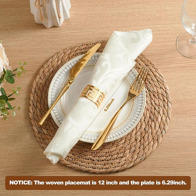 Round Woven Placemats 13.8 Inch Set of 10 - Boho Rattan Placemat Natural Water Hyacinth Placemats, Farmhouse Weave Place Mats, Rustic Braided Wicker Table Mats for Dining Table,Home,Wedding