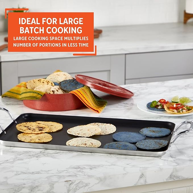 Imusa Double Burner Griddle Non-Stick 20-Inch, Black
