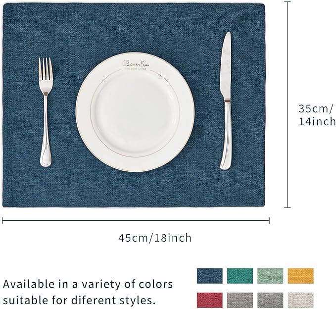 BALCONY & FALCON Placemats Set of 6 Faux Linen Cloth Place Mats Washable Waterproof Wrinkle Resistant Table Placemats for Dining Kitchen Farmhouse Indoor & Outdoor Use(Navy Blue, 13.8”x 17.7”