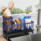 Cisily Sponge Holder for Kitchen Sink, Sink Caddy Organizer with High Brush Holder, Kitchen Countertop Organizers and Storage Essentials, Rustproof 304 Stainless Steel (Navy Blue, 9.25″)