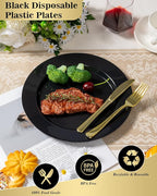 BESTVIP 50PCS Black Plastic Plates, 10.25 Inch Disposable Dinner Plate Party, Heavy Duty Disposable Plastic Plates - Ideal for Christmas Parties, Wedding and Birthday, Everyday Meals Use