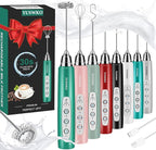 YUSWKO Milk Frother Handheld for Coffee, Rechargeable Drink Mixer with 3 Heads 3 Speeds Electric Coffee Frother Whisk, Gift for Many Occasions and Festival