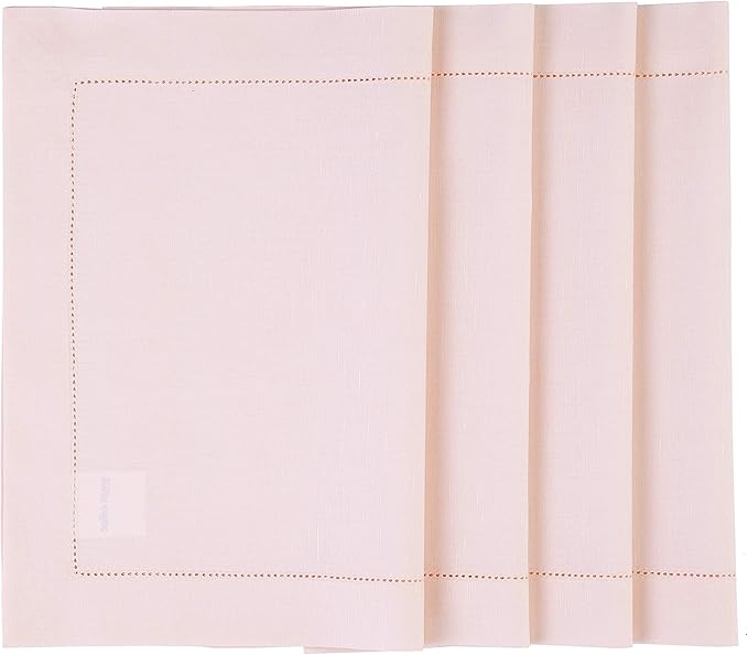 Solino Home Pink Placemats Set of 4 - Cotton Linen Hemstitch Placemats 14 x 19 Inch for Valentines, New Year