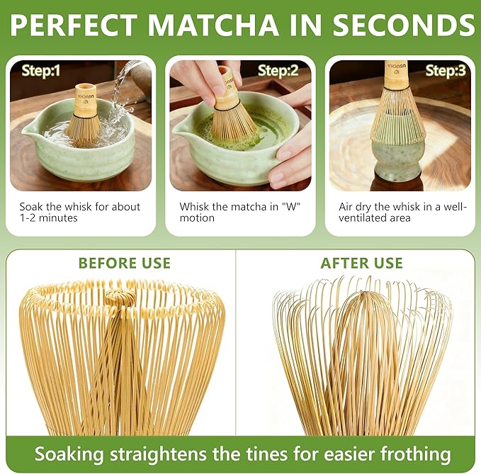 Bamboo Matcha Whisk, Handcrafted Organic Traditional Japanese Chasen, Matcha Stirrer Green Tea Preparation Mixing Tool Accessory (120 Prongs)
