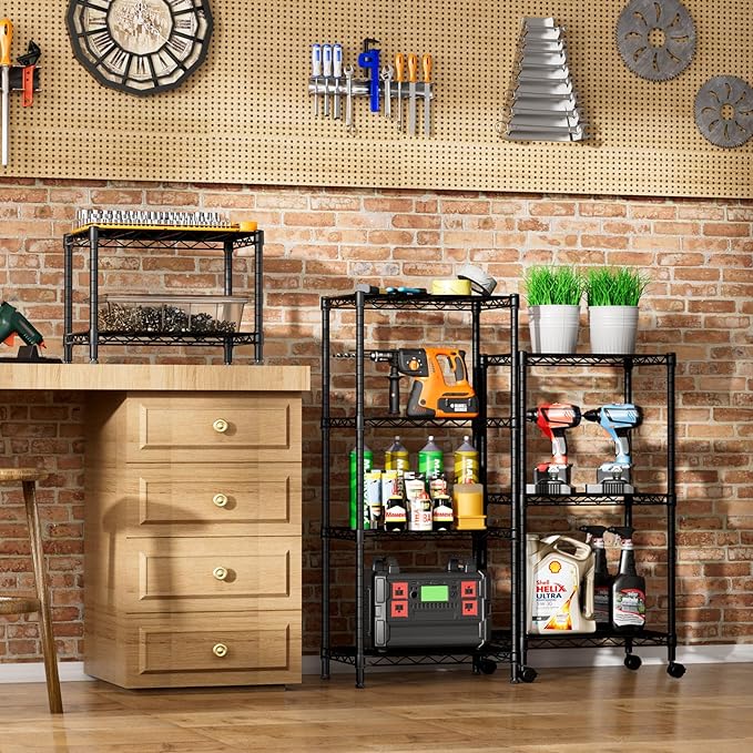 SINGAYE 2 Small Wire Shelves Kitchen Pantry Close Home Organizers and Storage Bathroom Shelf Laundry Room Organization Adjustable Book Metal Garage Shelving Unit