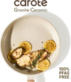 CAROTE 10" Frying Pan Set, Non-Toxic PTFE & PFOA Free Fry Pan & Omelet Pan, Compatible with Induction, Ceramic, Gas Cooktops