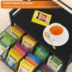 Homode Wood Tea Bag Organizer, Teabag Holder with Drawer, Tea Organizers and Storage Box, 8 Compartments Tea Caddy Station Chests Display Container for Counter Kitchen, Black