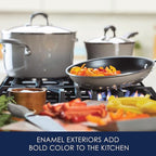 Rachael Ray Brights Nonstick Cookware Pots and Pans Set, 14 Piece, Sea Salt Gray