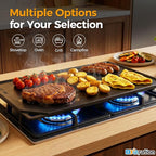 Reversible Cast Iron Griddle, 16.75" x 9.5" Stove Top Griddle Reversible Griddle Plate, Rectangular Flat and Ribbed Stovetop Griddle, Double Burner Flat Top Griddle Pan for Gas Grill