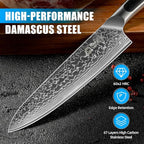 Sunnecko Damascus Kitchen Knife Set 4 Piece, Sharp Chef Knife Set Professional Kitchen Knives Sets Full Tang with Gift Box