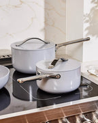 Caraway Nonstick Ceramic Sauce Pan with Lid (1.75 qt) - Non Toxic, PTFE & PFOA Free - Oven Safe & Compatible with All Stovetops (Gas, Electric & Induction) - Cream