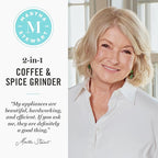 Martha Stewart Electric Coffee & Spice Grinder, Dual 2.5oz Removable Bowls, Storage Lids, Stainless Steel Blades, One Touch Pulse Control, 2-in-1 Compact, Beans & Spices, Herbs & Nuts, Caviar Gray